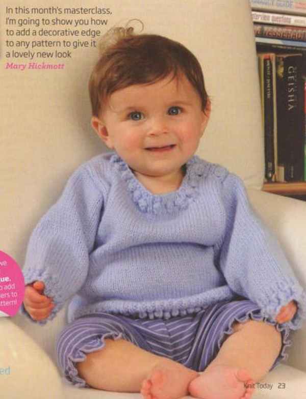 Knitting Pattern for a Baby Sweater with a Decorative Edge