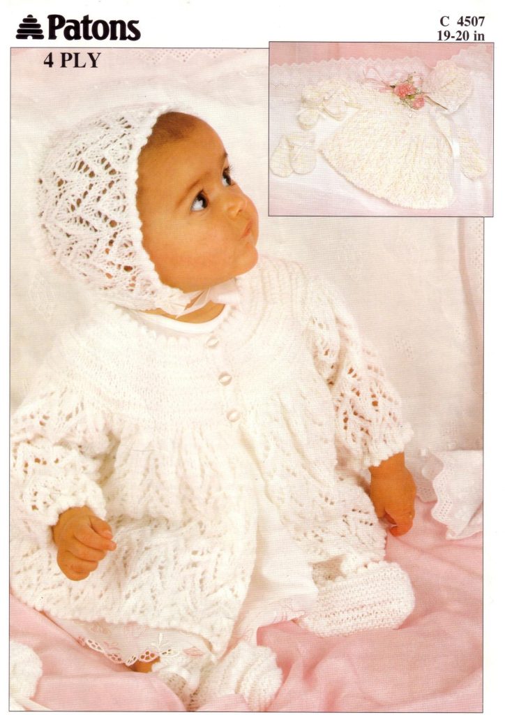 Free Baby Knitting 4 Ply Jacket, Bonnet, Booties and Mitts