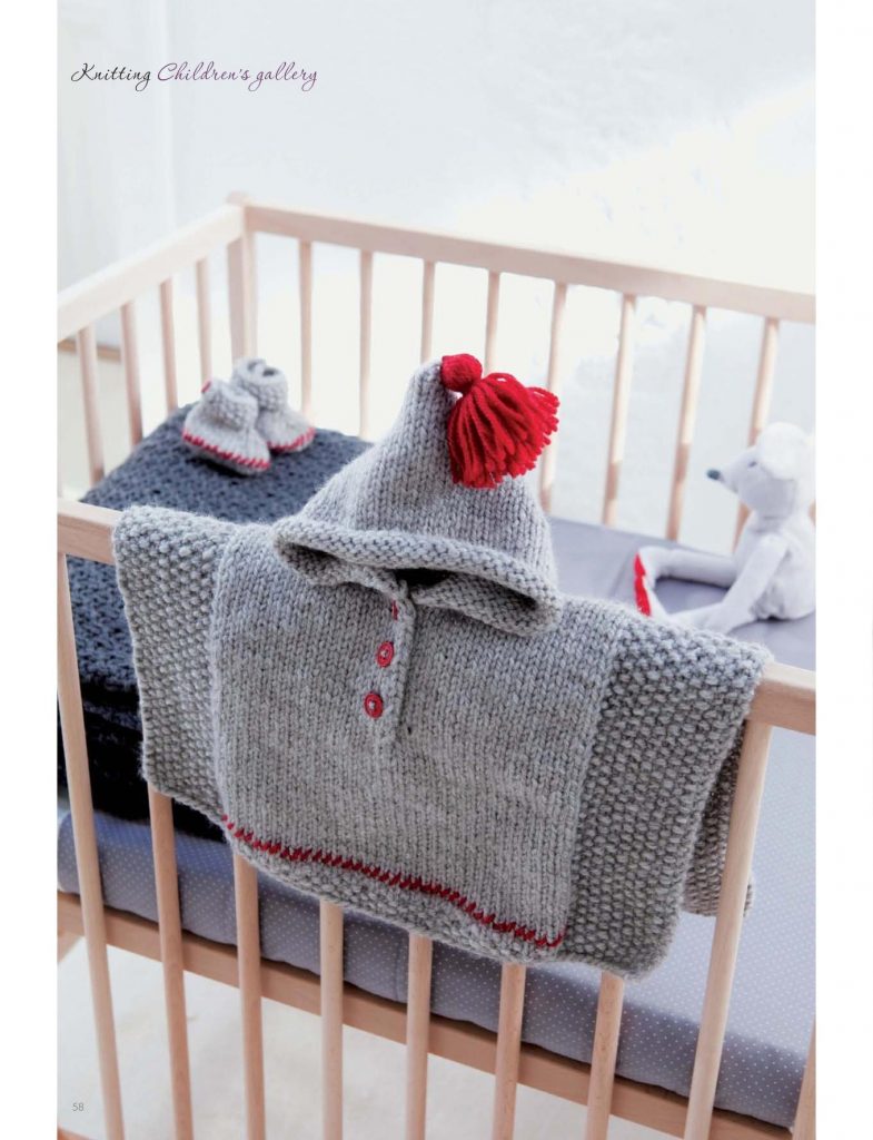 Knitting Pattern for Baby Poncho and Booties Bed