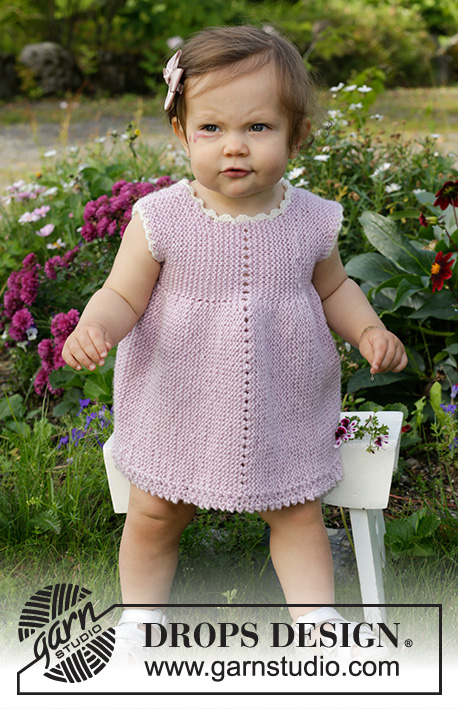 Free Knitting Pattern for a Sideways Garter Stitch Baby Dress