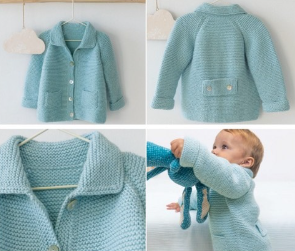 Garter Stitch Baby Jacket Knitting Pattern