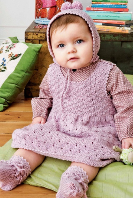 Knitted Baby Girl Set – Jacket, Dress, Hat and Socks - 6–18 Months